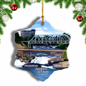 America USA Spokane Falls Christmas Ornament 3 Inches Snow