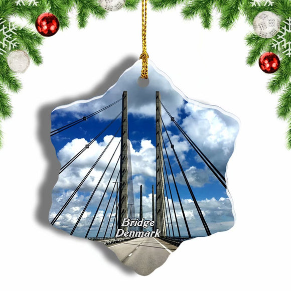 Denmark Sweden Bridge Christmas Ornament 3 Inches Snow