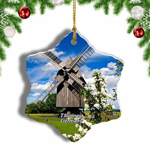 Germany Windmill Jena Thuringia Christmas Ornament 3 Inches Snow