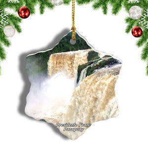 Paraguay Presidente Franco Waterfall Christmas Ornament 3 Inches Snow