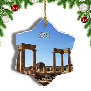 Greece Acropolis of Lindos Rhodes Christmas Ornament 3 Inches Snow