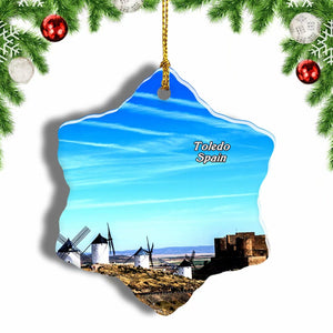 Spain Windmills Consuegra Toledo Spain Christmas Ornament 3 Inches Snow