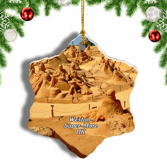 UK England Sand Sculpture Festival Weston-Super-Mare Christmas Ornament 3 Inches Snow