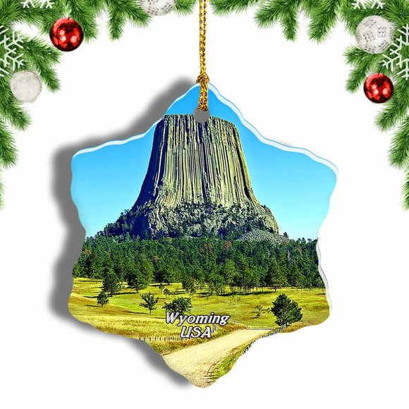 America USA Devils Tower Wyoming Christmas Ornament 3 Inches Snow