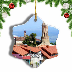 Sighnaghi old city Georgia Christmas Ornament 3 Inches Snow