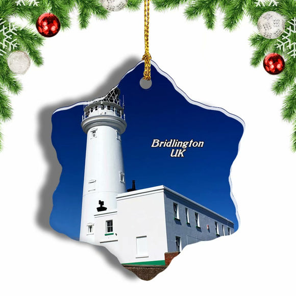 UK England Flamborough Lighthouse Bridlington Christmas Ornament 3 Inches Snow