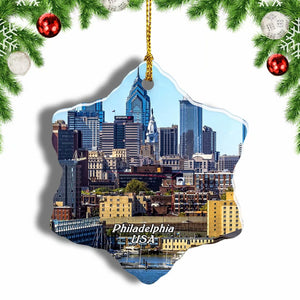 USA America Philadelphia Christmas Ornament 3 Inches Snow