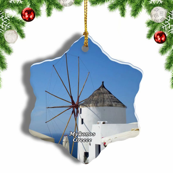 Greece Windmill Mykonos Christmas Ornament 3 Inches Snow