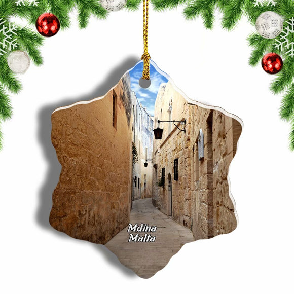 Malta Mdina Alley Christmas Ornament 3 Inches Snow