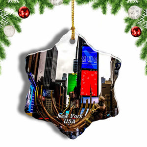 USA America Times Square New York Christmas Ornament 3 Inches Snow