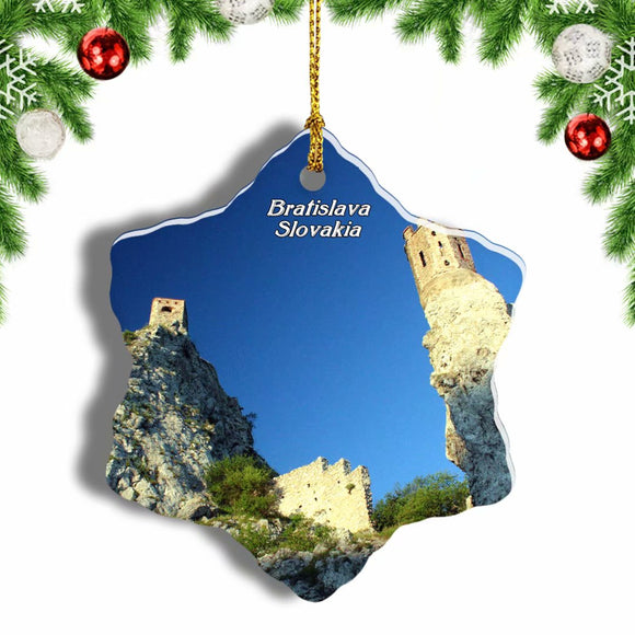 Slovakia Castle Devin Bratislava Christmas Ornament 3 Inches Snow