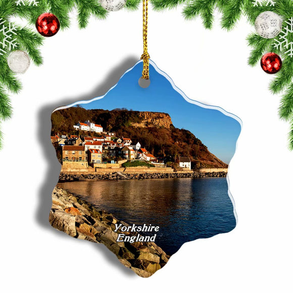 UK England Runswick Bay  Yorkshire Christmas Ornament 3 Inches Snow