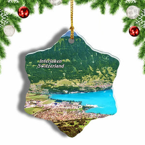 Switzerland Lake Thun Interlaken Christmas Ornament 3 Inches Snow