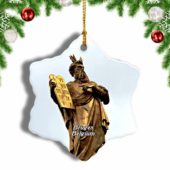 Belgium Moses  Commandments Statue Bruges Christmas Ornament 3 Inches Snow