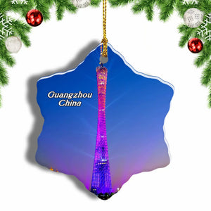 China Canton Tower Guangzhou Christmas Ornament 3 Inches Snow