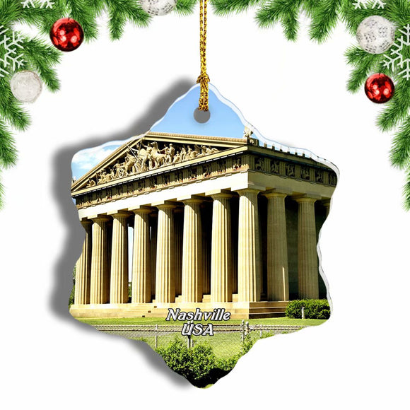 USA America The Parthenon Nashville Christmas Ornament 3 Inches Snow