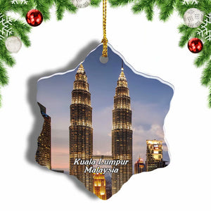 Malaysia Petronas Twin Towers Kuala Lumpur Christmas Ornament 3 Inches Snow