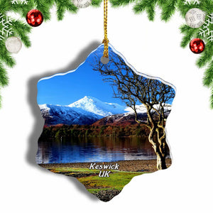 UK England Derwent Lake Keswick Christmas Ornament 3 Inches Snow