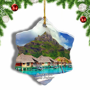 French Polynesia Mount Otemanu Bora Bora Island Christmas Ornament 3 Inches Snow