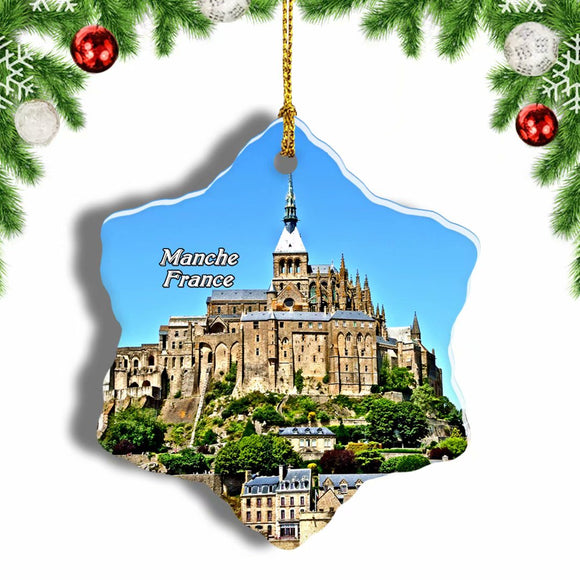 France Mont Saint-Michel Manche Christmas Ornament 3 Inches Snow