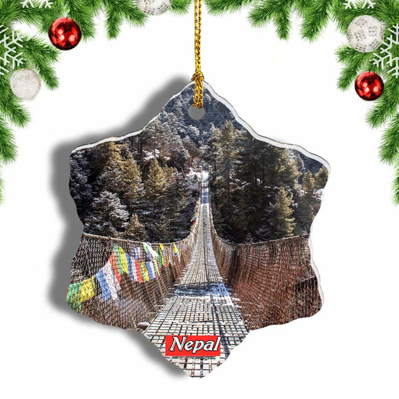 Nepal Himalayas Bridge Christmas Ornament 3 Inches Snow