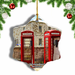 Bermuda Phone Box  Sandys Parish Christmas Ornament 3 Inches Snow