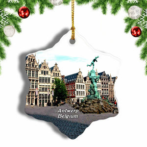 Belgium Grote Markt Antwerp Christmas Ornament 3 Inches Snow