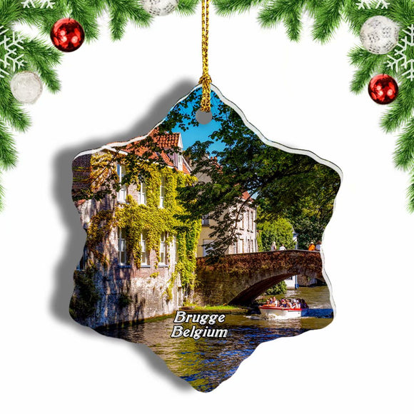 Belgium Brugge Canal Bridge Christmas Ornament 3 Inches Snow