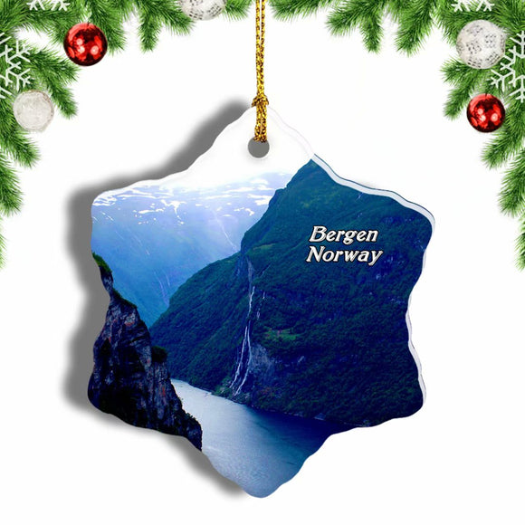 Norway Geiranger Fjord Bergen Christmas Ornament 3 Inches Snow