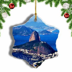 Brazil Sugarloaf Mountain Rio de Janeiro Christmas Ornament 3 Inches Snow