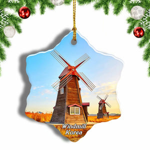 Korea Windmill Christmas Ornament 3 Inches Snow