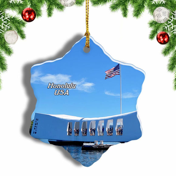 USA America USS Arizona Memorial Honolulu Hawaii Christmas Ornament 3 Inches Snow