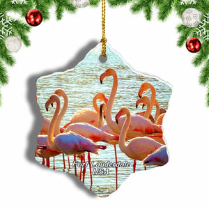 USA America Flamingo Fort Lauderdale Christmas Ornament 3 Inches Snow