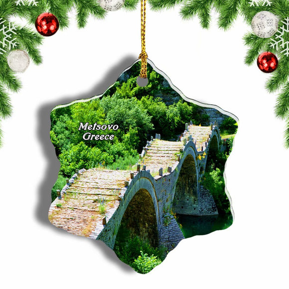 Greece Bridge Metsovo Christmas Ornament 3 Inches Snow