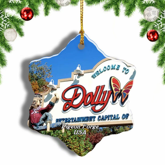 USA America Dollywood Pigeon Forge Christmas Ornament 3 Inches Snow