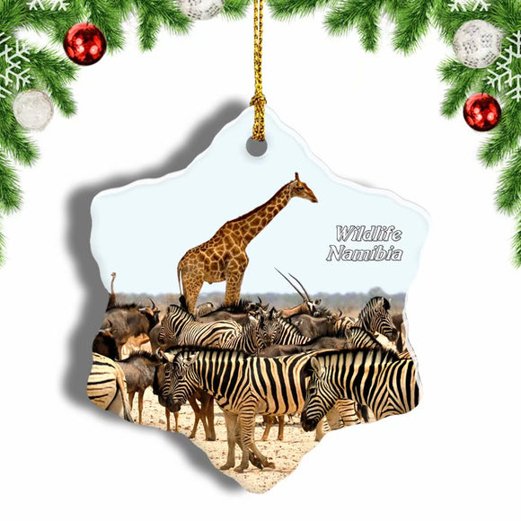 Namibia Zebra Giraffe Christmas Ornament 3 Inches Snow