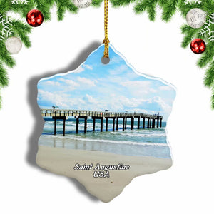 USA America Saint Augustine Beach Christmas Ornament 3 Inches Snow