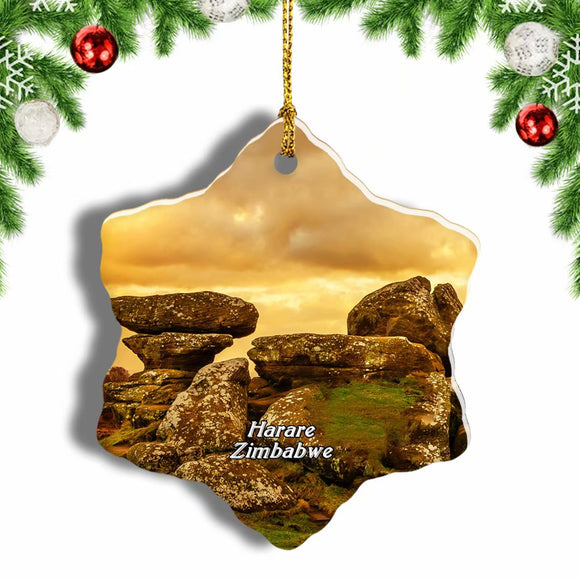 Balancing Rocks Harare Zimbabwe Christmas Ornament 3 Inches Snow