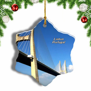 Portugal Vasco da Gama Bridge Lisbon Christmas Ornament 3 Inches Snow