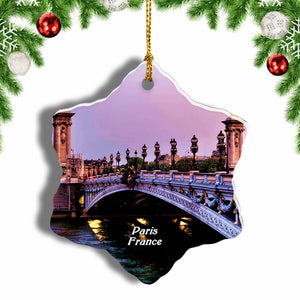 France Seine River Bridge Paris Christmas Ornament 3 Inches Snow