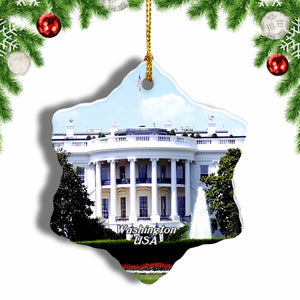 USA America White House Washington Christmas Ornament 3 Inches Snow