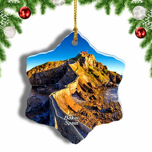 Spain Gaztelugatxe Basque Country Bakio Christmas Ornament 3 Inches Snow