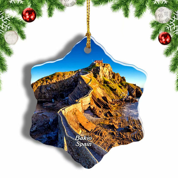 Spain Gaztelugatxe Basque Country Bakio Christmas Ornament 3 Inches Snow