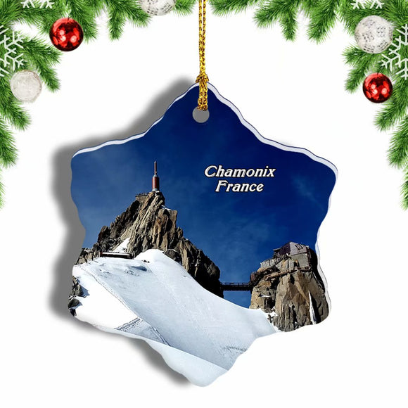 France Aiguille Du Midi Chamonix Christmas Ornament 3 Inches Snow