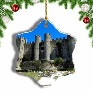 Castle Obidos Portugal Christmas Ornament 3 Inches Snow