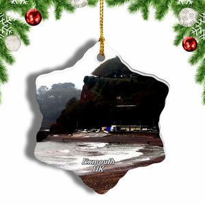 UK England Exmouth Beach Christmas Ornament 3 Inches Snow