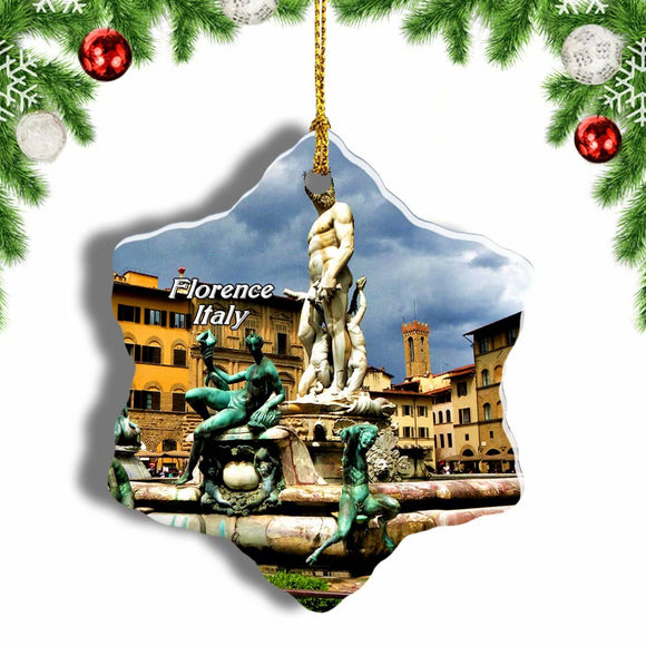 Italy Piazza della Signoria Fountain Florence Christmas Ornament 3 Inches Snow