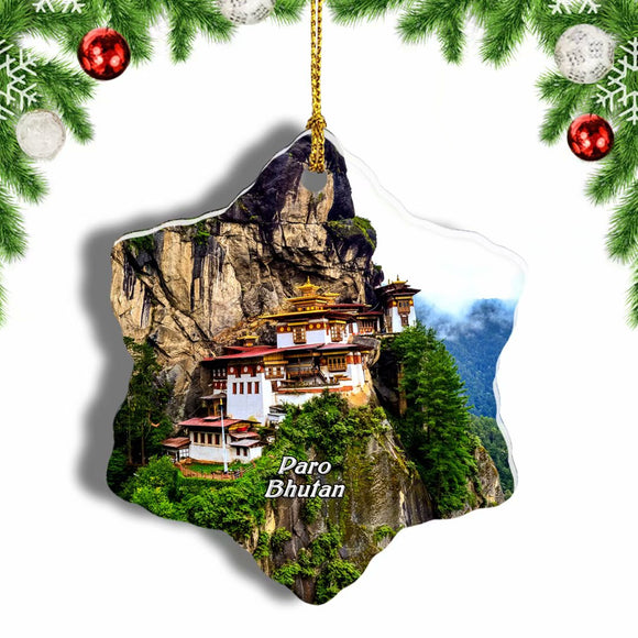 Taktsang Lhakhang Paro Bhutan Christmas Ornament 3 Inches Snow