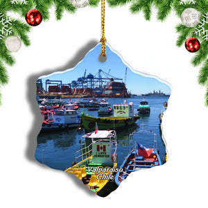 Port of Valparaiso Chile Christmas Ornament 3 Inches Snow