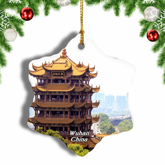 China Yellow Crane Tower Wuhan Christmas Ornament 3 Inches Snow